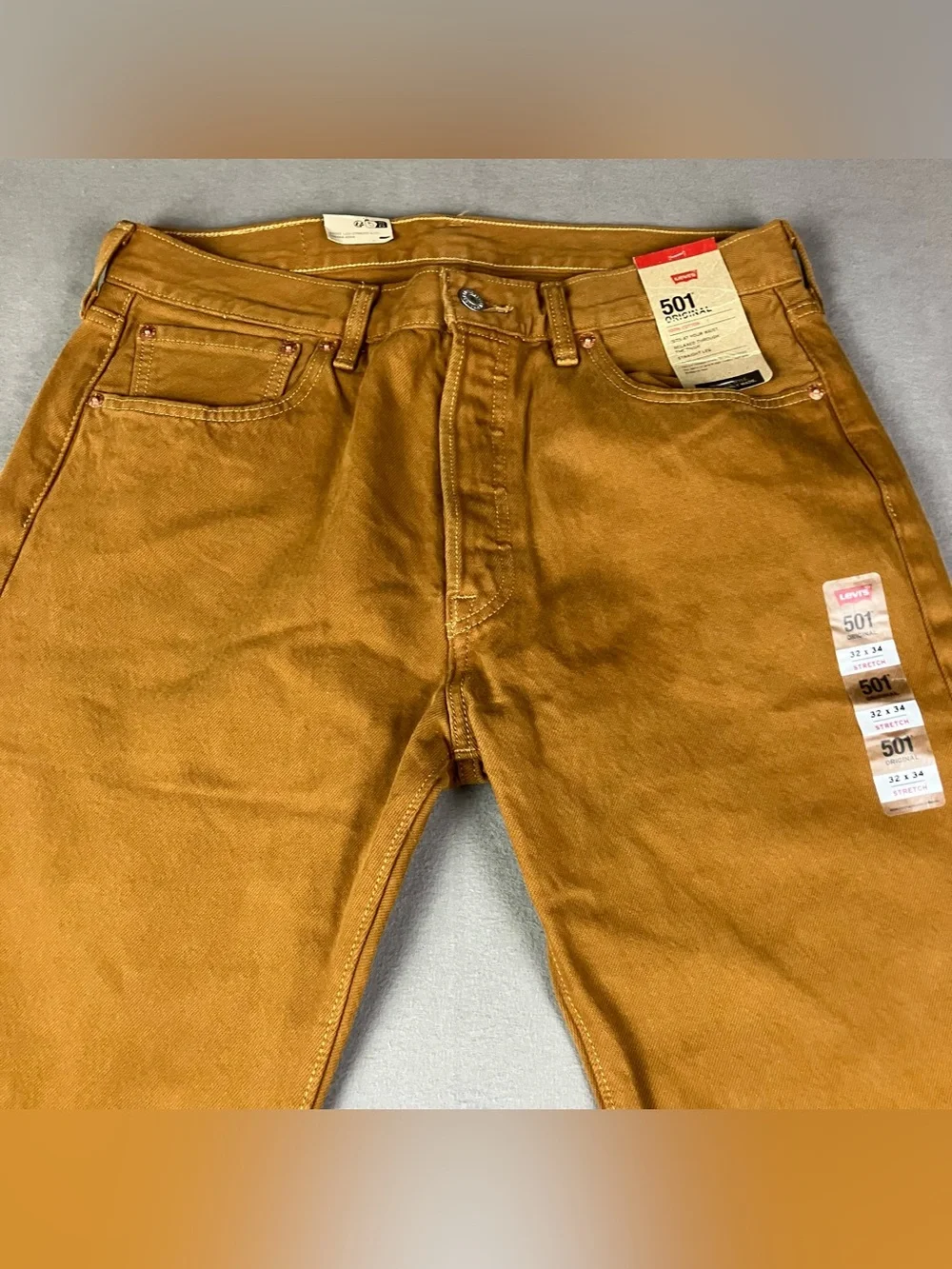 Levis 501 Original Jeans Men’s Size 32x34 Mustard Brown Button Fly NWT!